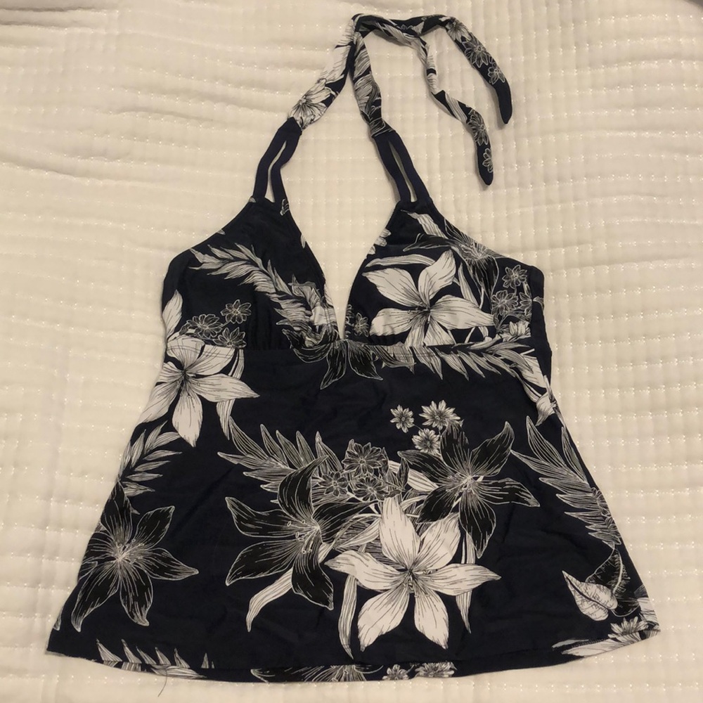 Kona Sol Navy Blue Floral Tankini